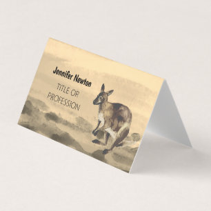 Wallaby beschilderd met waterverf sepia tonen visitekaartje