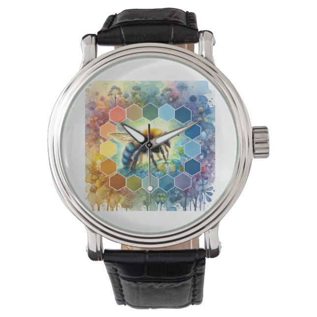 Wallace bee painting 130724AREF109 - Watercolor Horloge (Voorkant)