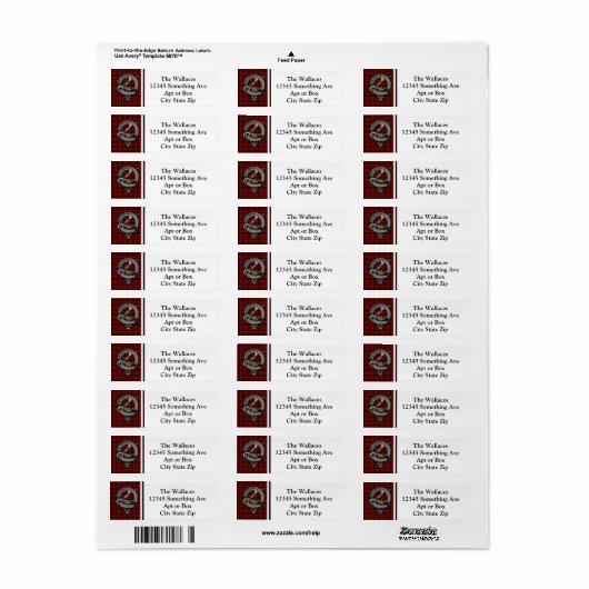Wallace Clan Badge & Tartan Aangepaste labels (Full Sheet)