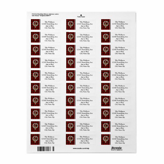 Wallace Clan Badge & Tartan Aangepaste labels (Full Sheet)
