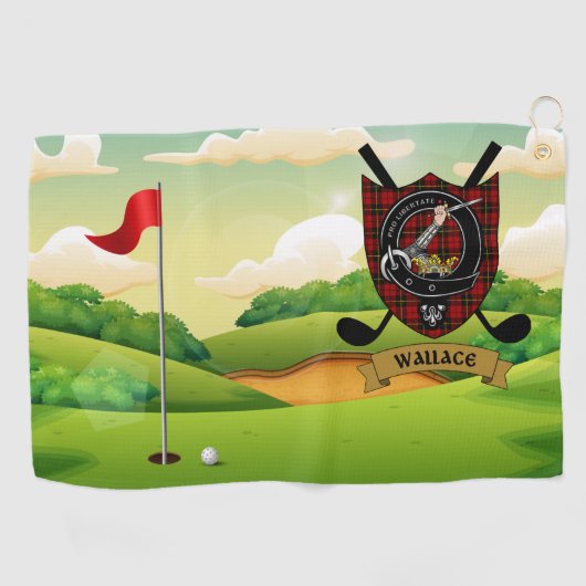 Wallace Clan Badge & Tartan Golf Handdoek (Horizontaal)