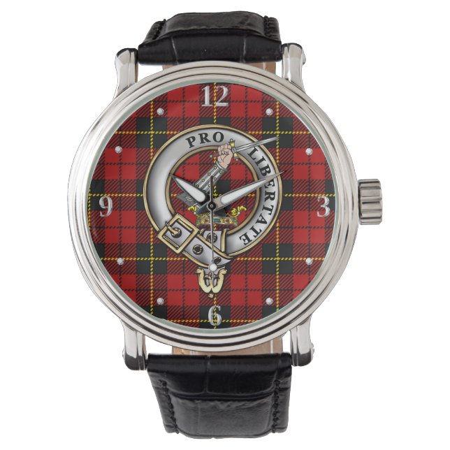Wallace Clan Badge & Tartan Horloge (Voorkant)