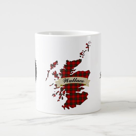 Wallace Clan Badge & Tartan Kaart Grote Koffiekop (Voorkant)