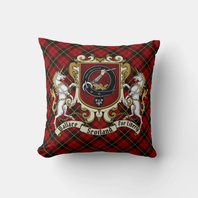 Wallace Clan Badge & Tartan Kussen (Voorkant)