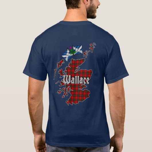 Wallace Clan Badge & Tartan Map of Scotland T-shirt (Achterkant)