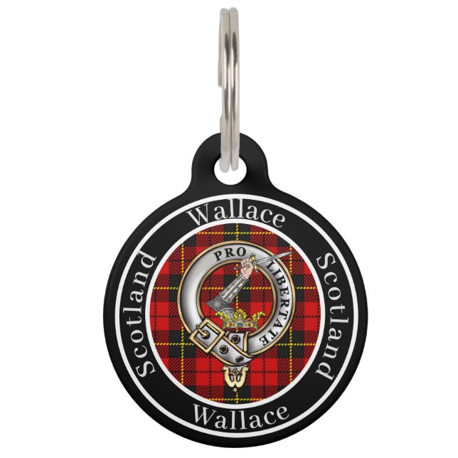 Wallace Clan Badge & Tartan Personalised People Huisdierpenning (Voorkant)