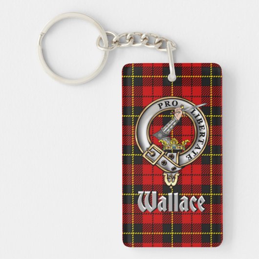 Wallace Clan Badge/Tartan Rectangle Sleutelhanger (Voorkant)