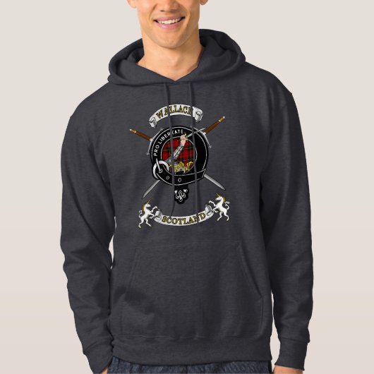 Wallace Clan Badge Tartan & Swords Hoodie (Voorkant)