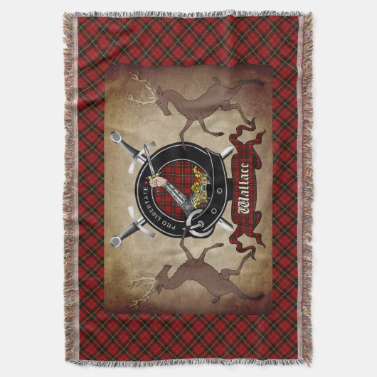 Wallace Clan Badge & Tartan Throw Blanket Deken (Voorkant Verticaal)
