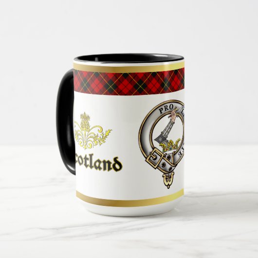 Wallace Clan Badge Tartan w/Gold Rim Mok (Voorkant links)