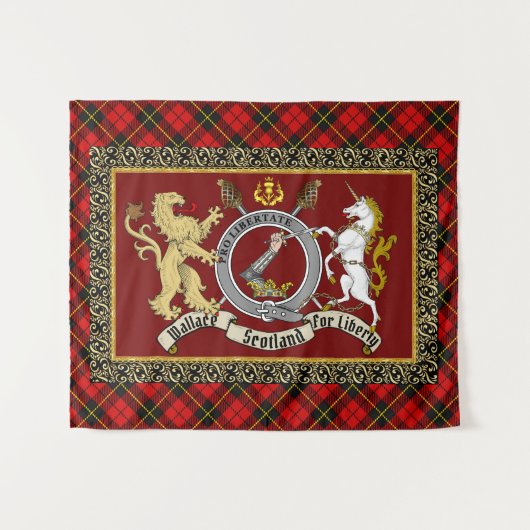 Wallace Clan Badge & Tartan Wandkleed (Voorkant (horizontaal))