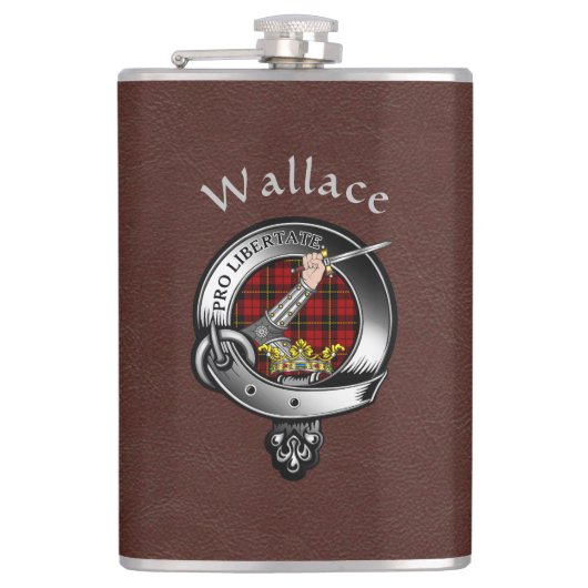 Wallace Clan Badge w/Brown Faux lederen fles Heupfles (Voorkant)