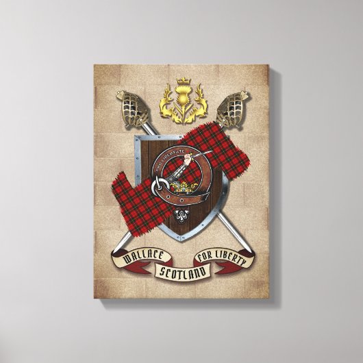 Wallace Clan Badge W/Gewapende Zwaarden Canvas Afdruk (Voorkant)