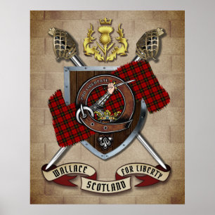 Wallace Clan Badge W/Gewapende Zwaarden Poster