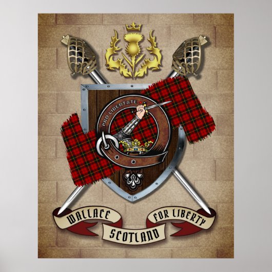 Wallace Clan Badge W/Gewapende Zwaarden Poster (Voorkant)