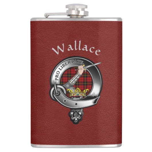 Wallace Clan Badge w / Red Faux lederen fles Heupfles (Voorkant)