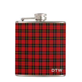 Wallace Clan Tartan Rood en Zwart Plaid Monogram Heupfles