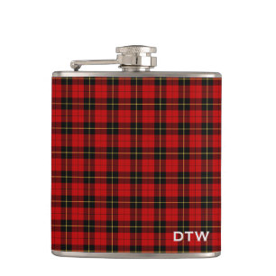 Wallace Clan Tartan Rood en Zwart Plaid Monogram Heupfles