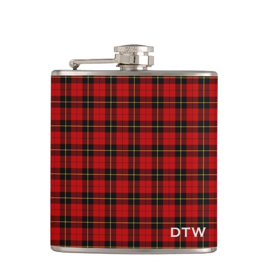 Wallace Clan Tartan Rood en Zwart Plaid Monogram Heupfles (Voorkant)