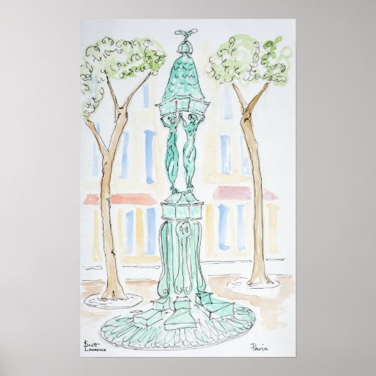 Wallace Fountain over Rue Brea | Parijs, Frankrijk Poster (Voorkant)
