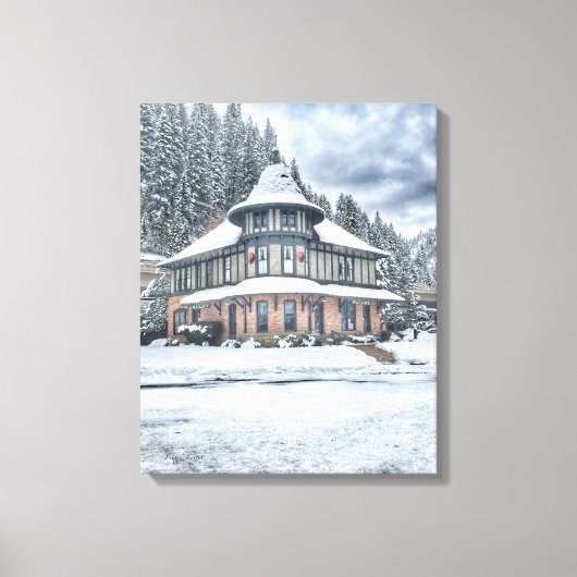 Wallace Idaho Depot in Winter Canvas Afdruk (Voorkant)