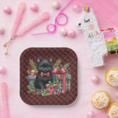  Wallace Red Scottish Tartan Christmas Black Cat Papieren Bordje (Feest)