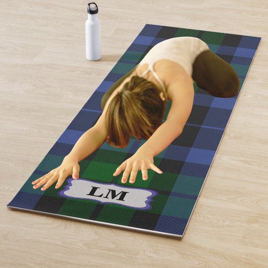 Wallace Tartan Blue Green Pset Monogram Initialen Yogamat