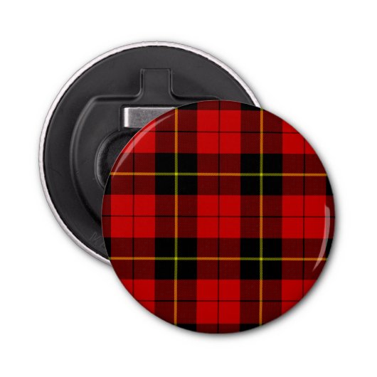 Wallace tartan red black plaid button flesopener (Voorkant)