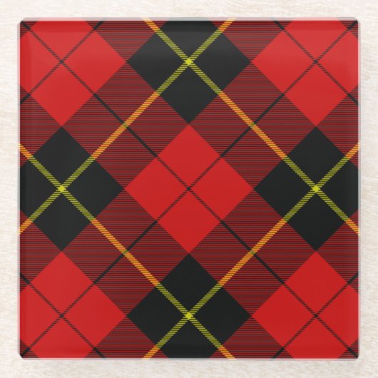Wallace tartan red black plaid glazen onderzetter (Voorkant)