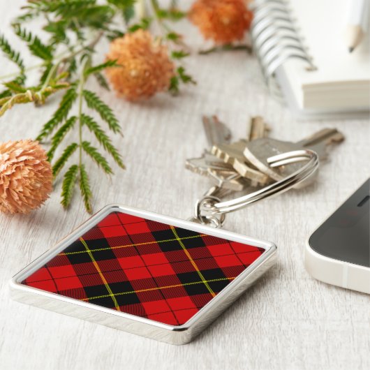 Wallace tartan red black plaid sleutelhanger (Zijkant)