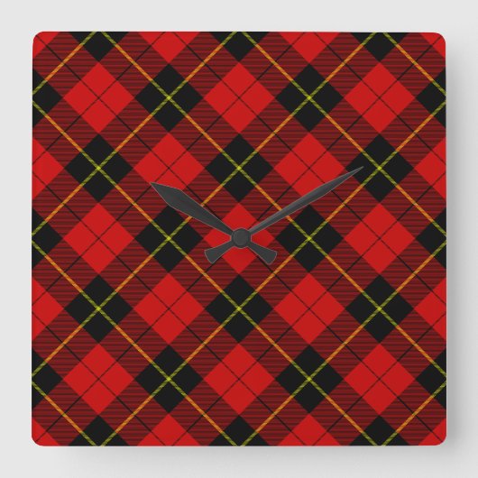 Wallace tartan red black plaid vierkante klok (Voorkant)