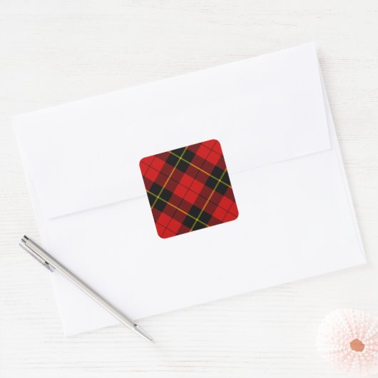 Wallace tartan red black plaid vierkante sticker (Envelop)