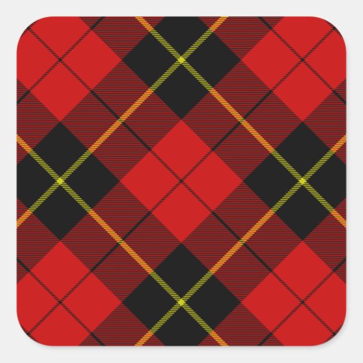 Wallace tartan red black plaid vierkante sticker (Voorkant)