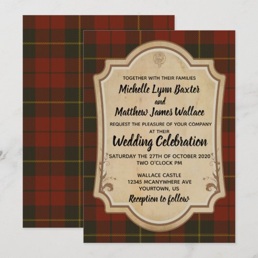Wallace Tartan Wedding Invitation Kaart (Voorkant / Achterkant)