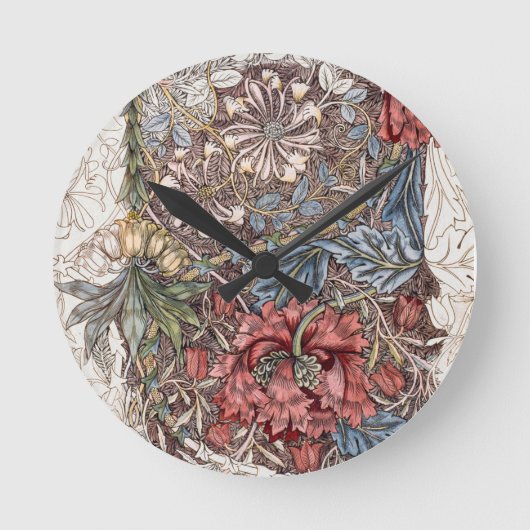 WALLCLOCK : WILLIAM MORRIS : HONEYSUCKLE + TULIP RONDE KLOK (Voorkant)