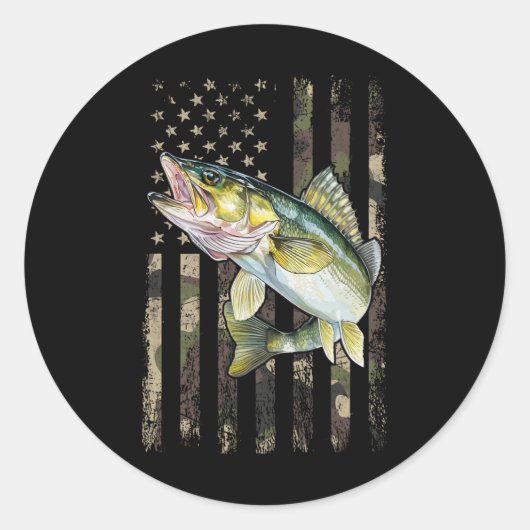 Walleye Camo Amerikaanse Vlag  Ronde Sticker (Voorkant)