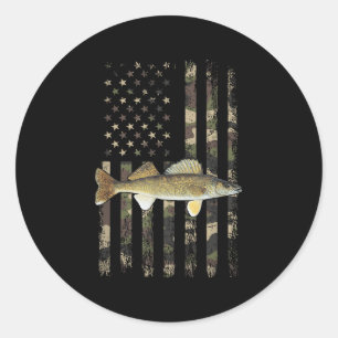 Walleye Camo Amerikaanse Vlag, Walleye Vissen  Ronde Sticker