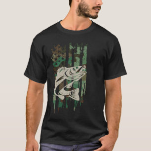 Walleye Camouflage Amerikaanse vlag Vissen Gif T-shirt