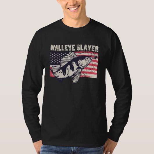 Walleye doder Outdoorman visser Amerikaanse Vlag T-shirt (Voorkant)