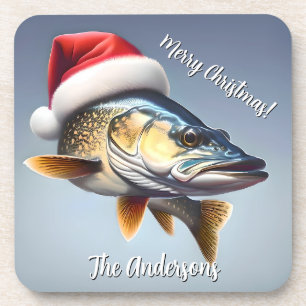 Walleye Draag een kerstmuts Bier Onderzetter