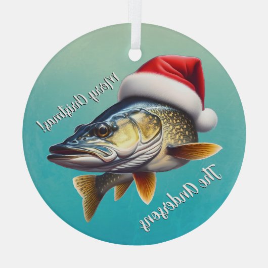 Walleye Draag een kerstmuts Glas Ornament (Achterkant)