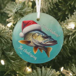 Walleye Draag een kerstmuts Glas Ornament