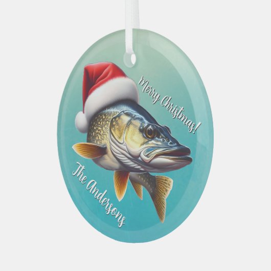 Walleye Draag een kerstmuts Glas Ornament (Voorkant links)