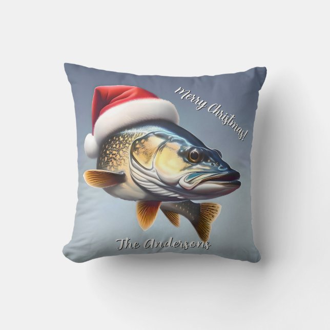 Walleye Draag een kerstmuts Kussen (Voorkant)