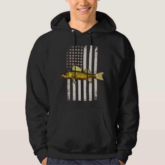 Walleye Fishing Usa American Flag Sauger Angling Hoodie (Voorkant)