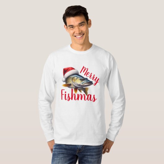 Walleye "Merry Fishmas" Lelijke Kerstmis T-shirt (Voorkant volledig)
