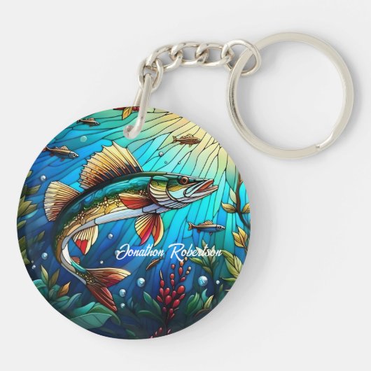 Walleye Pike in het moderne meer Sleutelhanger (Achterkant)