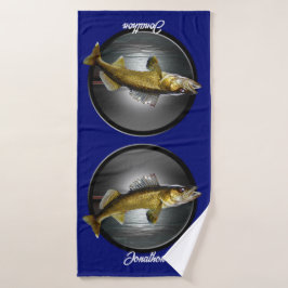 Walleye Pikes on Deep Blue Background Bad Handdoek