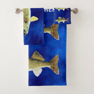 Walleye Pikes on Deep Blue Background Bad Handdoek