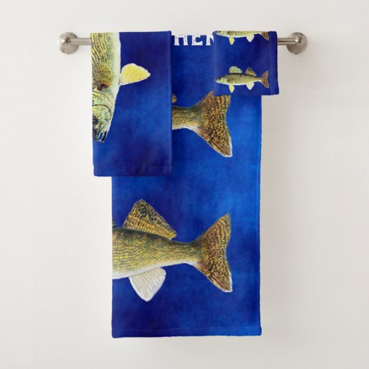 Walleye Pikes on Deep Blue Background Bad Handdoek (Insitu)